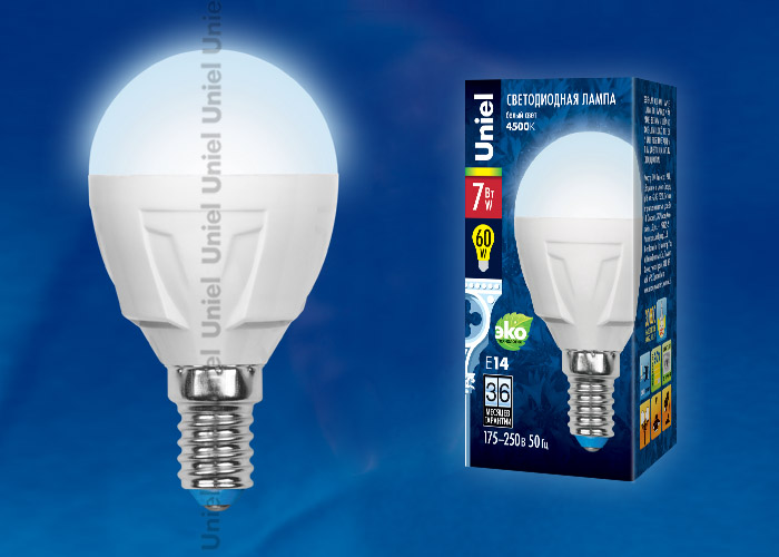 Лампа светодиодная LED-G45-7W/E14/FR PLP01WH картон с гарантией 3 года