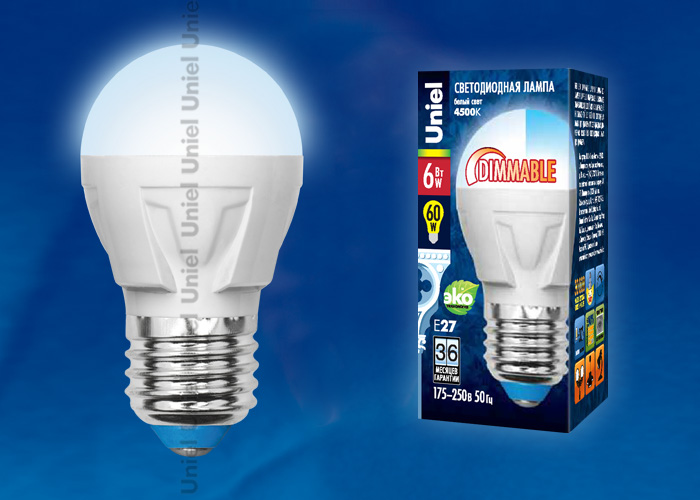 Лампа светодиодная LED-G45-6W/E27/FR/DIM PLP01WH картон с гарантией 3 года
