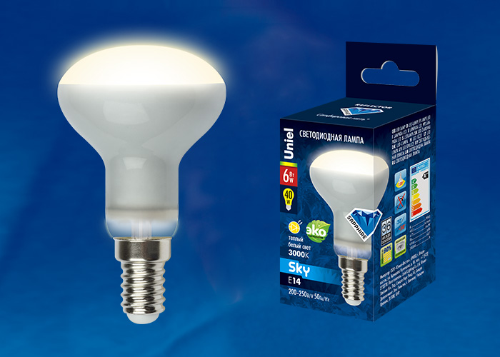 Лампа светодиодная LED-R50-6W/E14/FR PLS02WH картон с гарантией 3 года