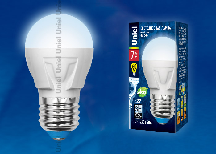 Лампа светодиодная LED-G45-7W/E27/FR PLP01WH картон с гарантией 3 года