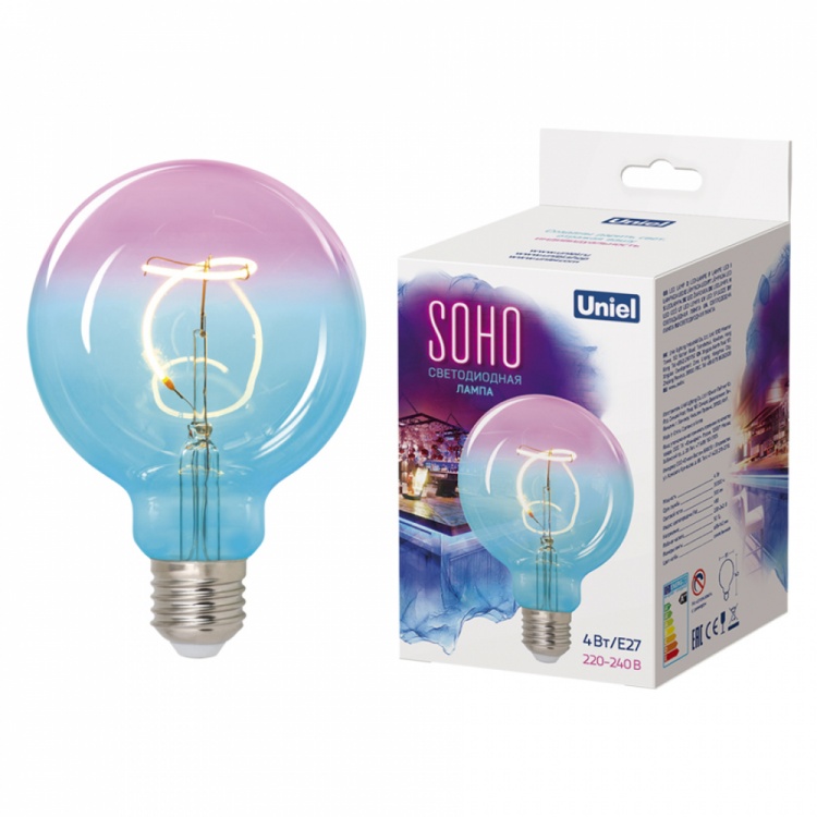 Лампа светодиодная SOHO LED-SF01-4W/SOHO/E27/CW BLUE/WINE GLS77TR  синяя/винная колба, спиральный филамент с гарантией 